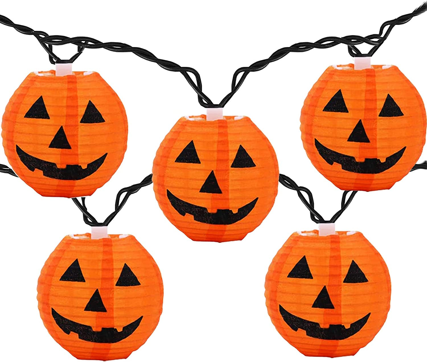 Halloween Pumpkin Lantern String Lights 8.5Ft Halloween String Lights with 10 Smiling Jack O Lantern Pumpkins, Plug in Outdoor Orange Pumpkin Lantern Lights for Halloween Party Holiday Decor