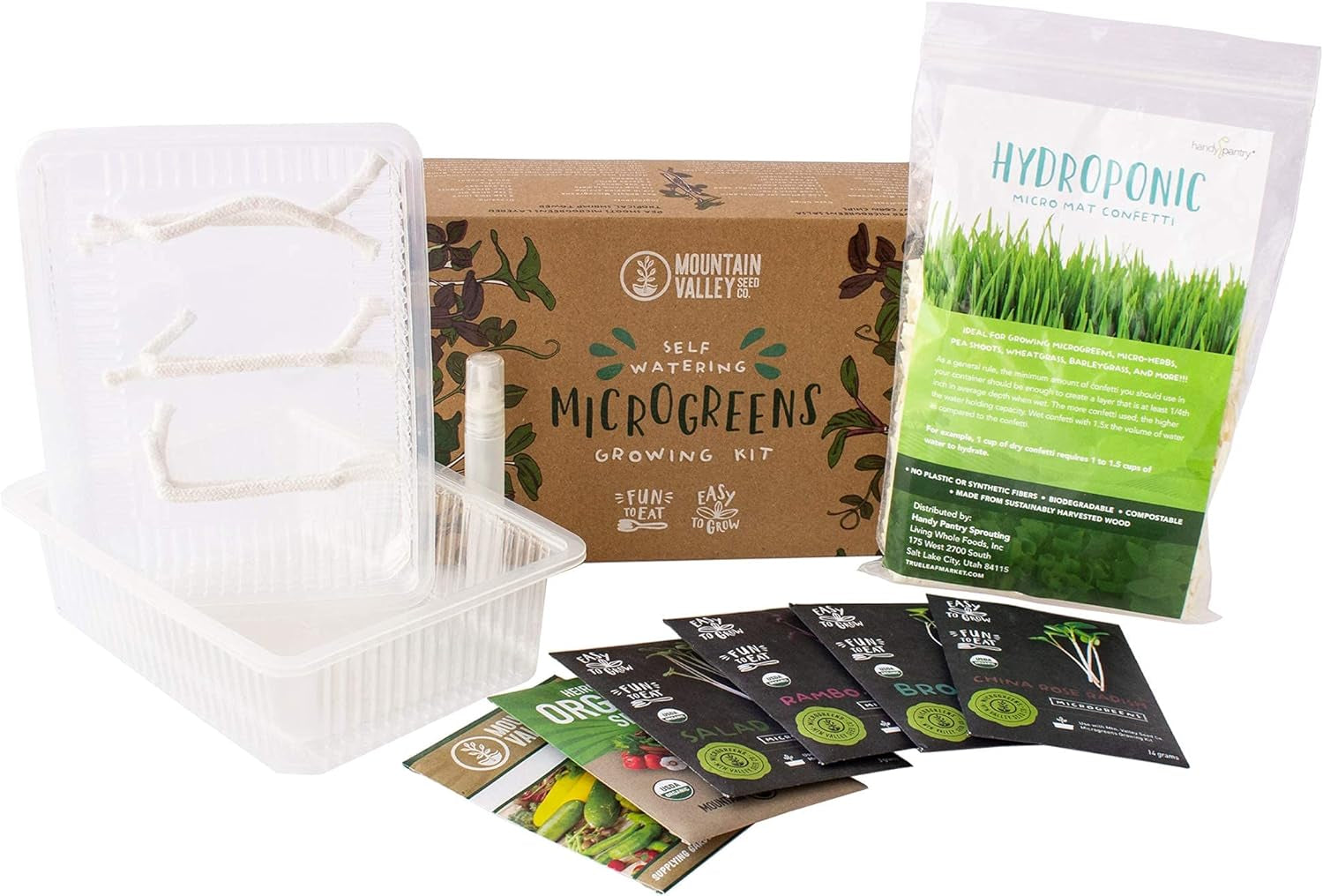 Self Watering Indoor Microgreens Kit - Hydroponic Microgreens Growing Kit for Vegetable Seeds & Herb Seeds - Broccoli, Rambo Radish, Red Tatsoi, China Rose Radish, Spicy Salad Mix, Basic Salad Mix