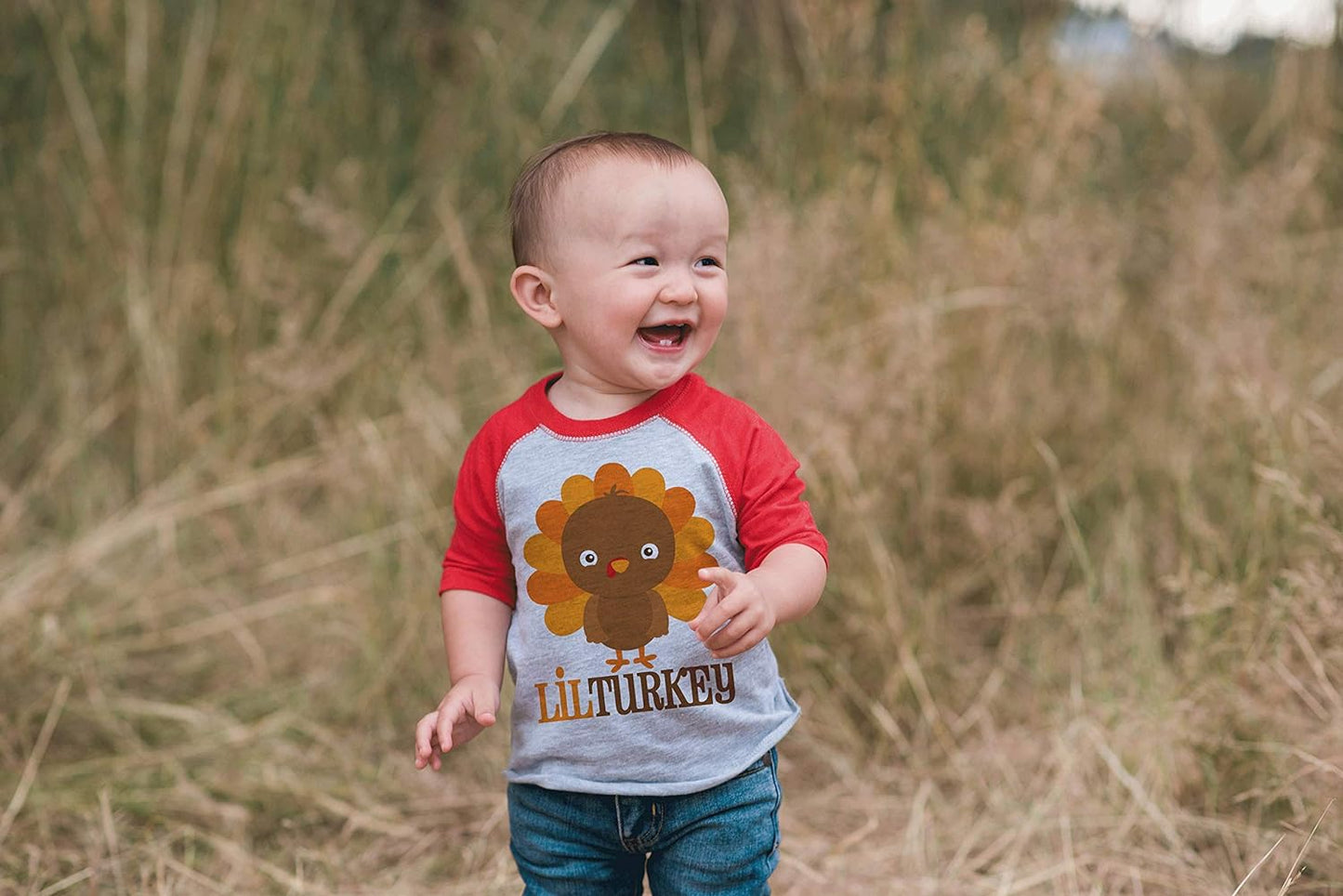 Baby Boy'S Little Turkey Thanksgiving Red Raglan