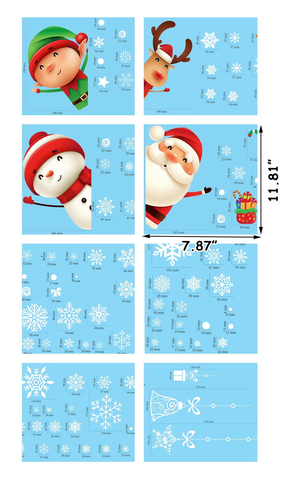 Christmas Window Decorations Clings Stickers for Glass Decorations Holiday Snowflake Santa Claus Reindeer Decals for Party 167PCS 8 Sheets