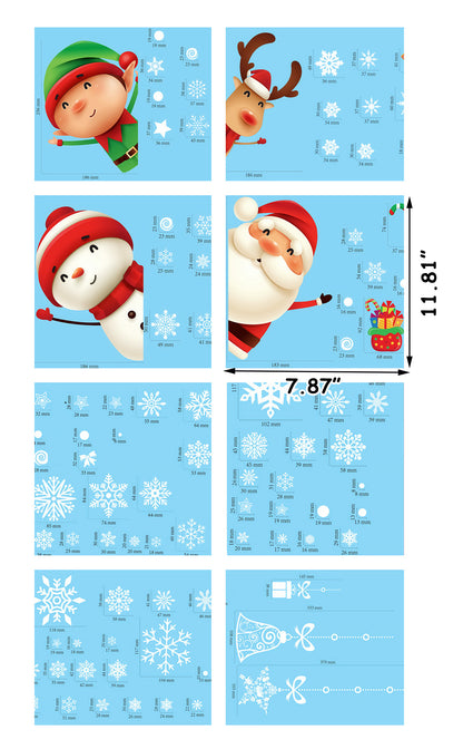 Christmas Window Decorations Clings Stickers for Glass Decorations Holiday Snowflake Santa Claus Reindeer Decals for Party 167PCS 8 Sheets