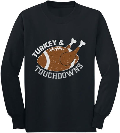 Turkey & Touchdowns Boys Thanksgiving Shirt Kids Football Long Sleeve T-Shirt