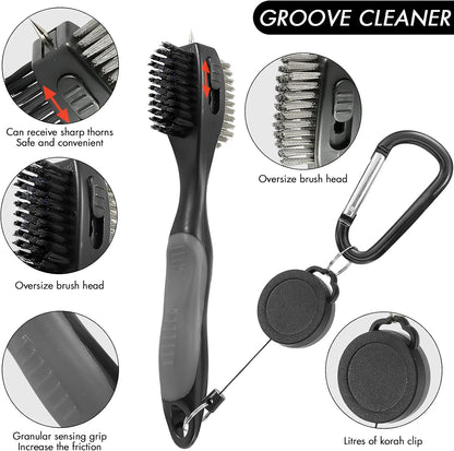 Accessories Set - PRO Retractable  Club Brush, Microfiber Waffle Pattern  Towel,  Divot Repair Tool,  Ball Marker -  Club Cleaning Kit,  Accessories for Men