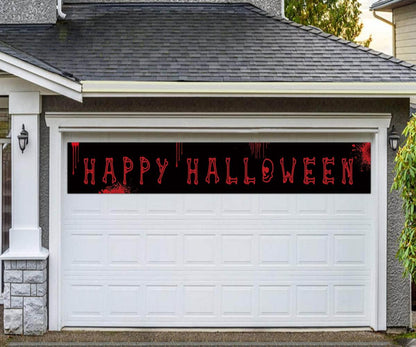 Large Happy Halloween Banner, Halloween Party Decoration Supplies, Halloween Decor Outdoor Indoor, Funny Halloween Terror Bloody Banner（9.8 X 1.6 Feet）