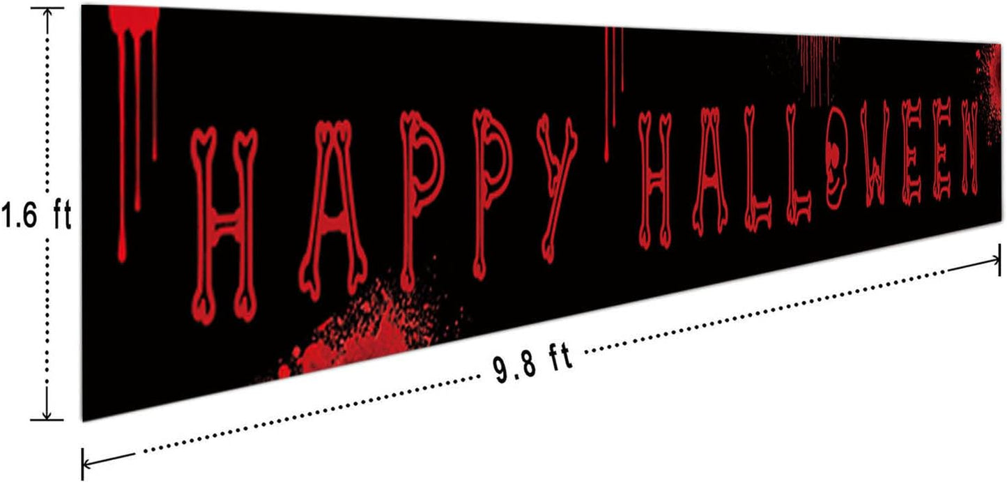 Large Happy Halloween Banner, Halloween Party Decoration Supplies, Halloween Decor Outdoor Indoor, Funny Halloween Terror Bloody Banner（9.8 X 1.6 Feet）