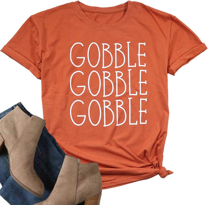 Thanksgiving Shirt for Women Gobble Gobble Short Sleeve Letter Print Funny Graphic Tees Thanksgiving T-Shirts