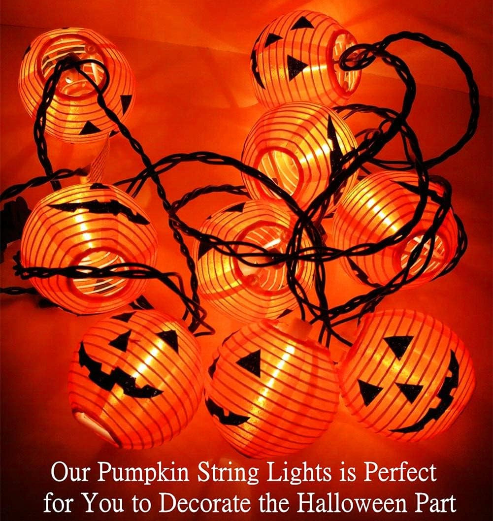 Halloween Pumpkin Lantern String Lights 8.5Ft Halloween String Lights with 10 Smiling Jack O Lantern Pumpkins, Plug in Outdoor Orange Pumpkin Lantern Lights for Halloween Party Holiday Decor