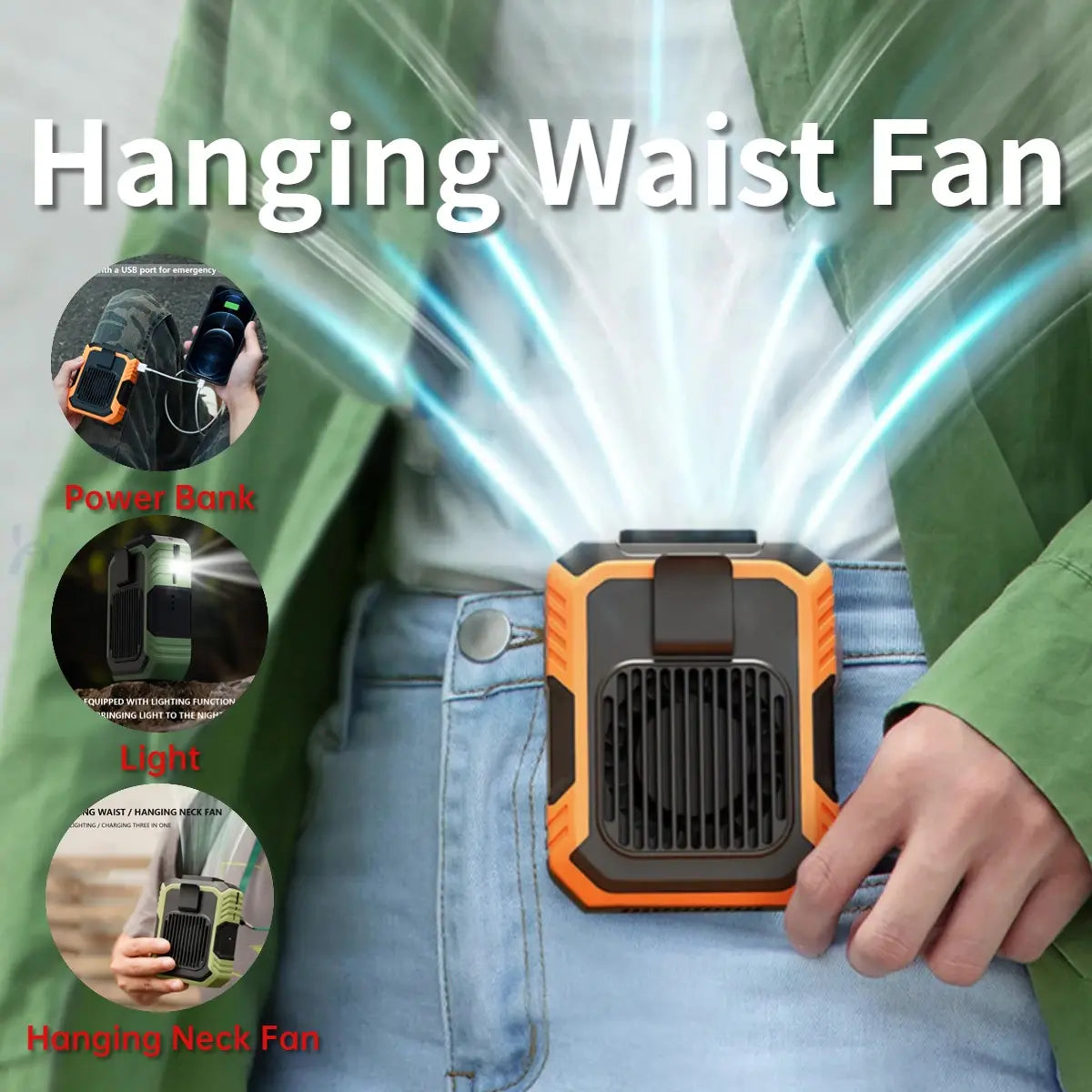 Portable Waist Fan with USB Rechargeable Design