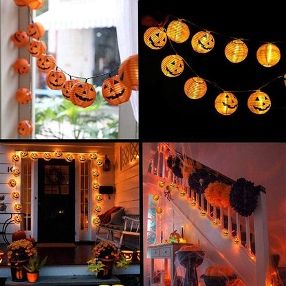 Halloween Pumpkin Lantern String Lights 8.5Ft Halloween String Lights with 10 Smiling Jack O Lantern Pumpkins, Plug in Outdoor Orange Pumpkin Lantern Lights for Halloween Party Holiday Decor