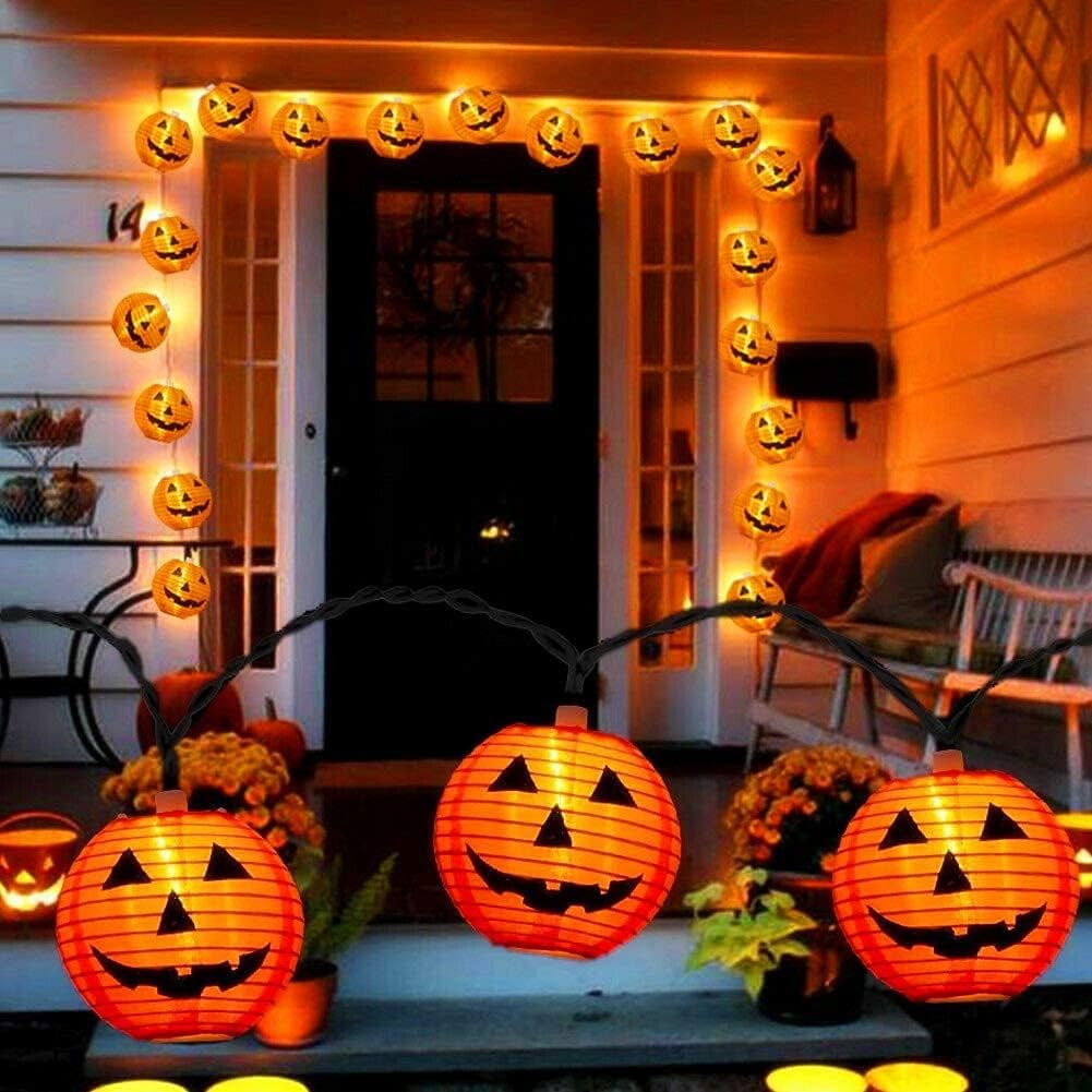 Halloween Pumpkin Lantern String Lights 8.5Ft Halloween String Lights with 10 Smiling Jack O Lantern Pumpkins, Plug in Outdoor Orange Pumpkin Lantern Lights for Halloween Party Holiday Decor