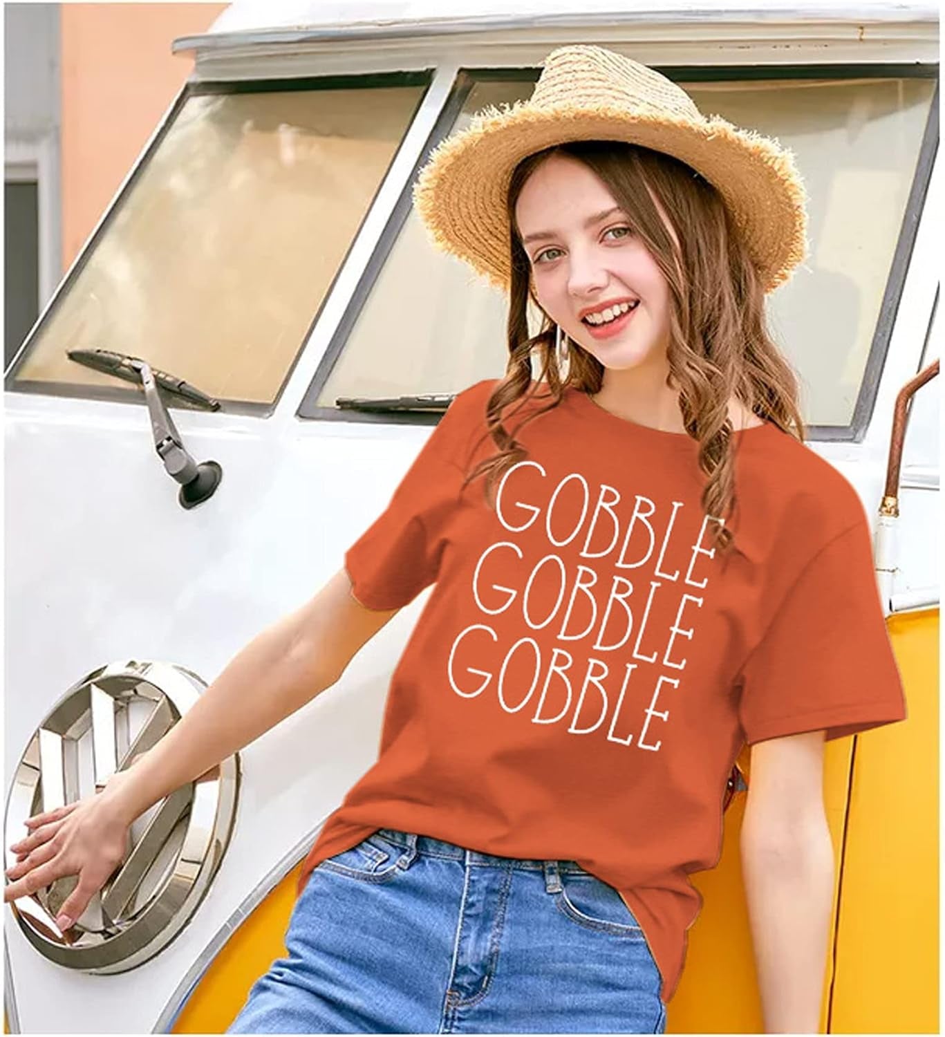 Thanksgiving Shirt for Women Gobble Gobble Short Sleeve Letter Print Funny Graphic Tees Thanksgiving T-Shirts