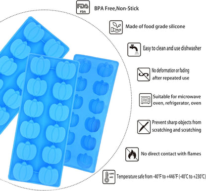 3 Pcs Thanksgiving Molds Mini Silicone Pumpkin Mold Used to Make Thanksgiving Cake Decoration, Thanksgiving Pumpkin Chocolate, Gummies Candy, Christmas Candy (Blue)