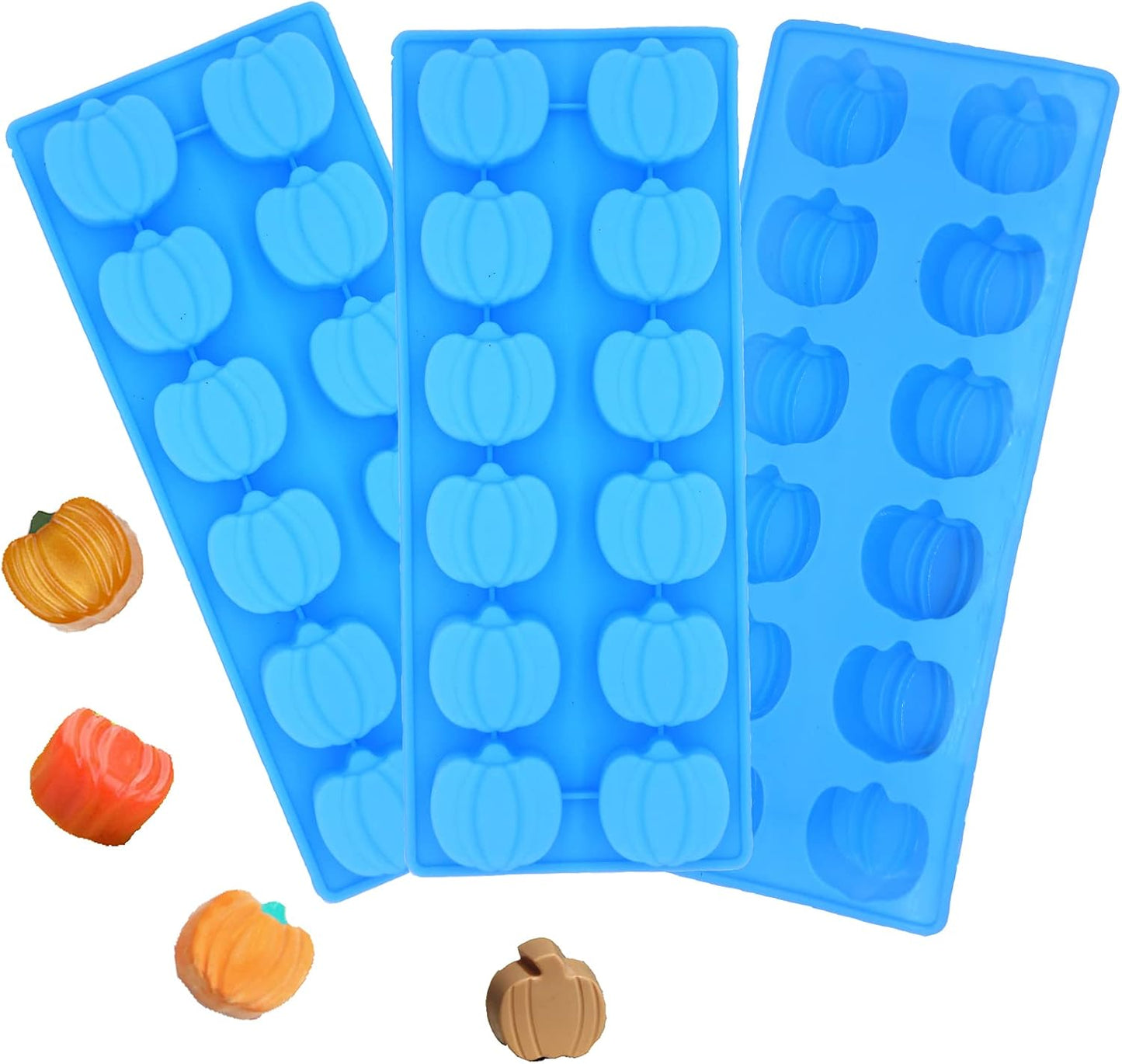 3 Pcs Thanksgiving Molds Mini Silicone Pumpkin Mold Used to Make Thanksgiving Cake Decoration, Thanksgiving Pumpkin Chocolate, Gummies Candy, Christmas Candy (Blue)